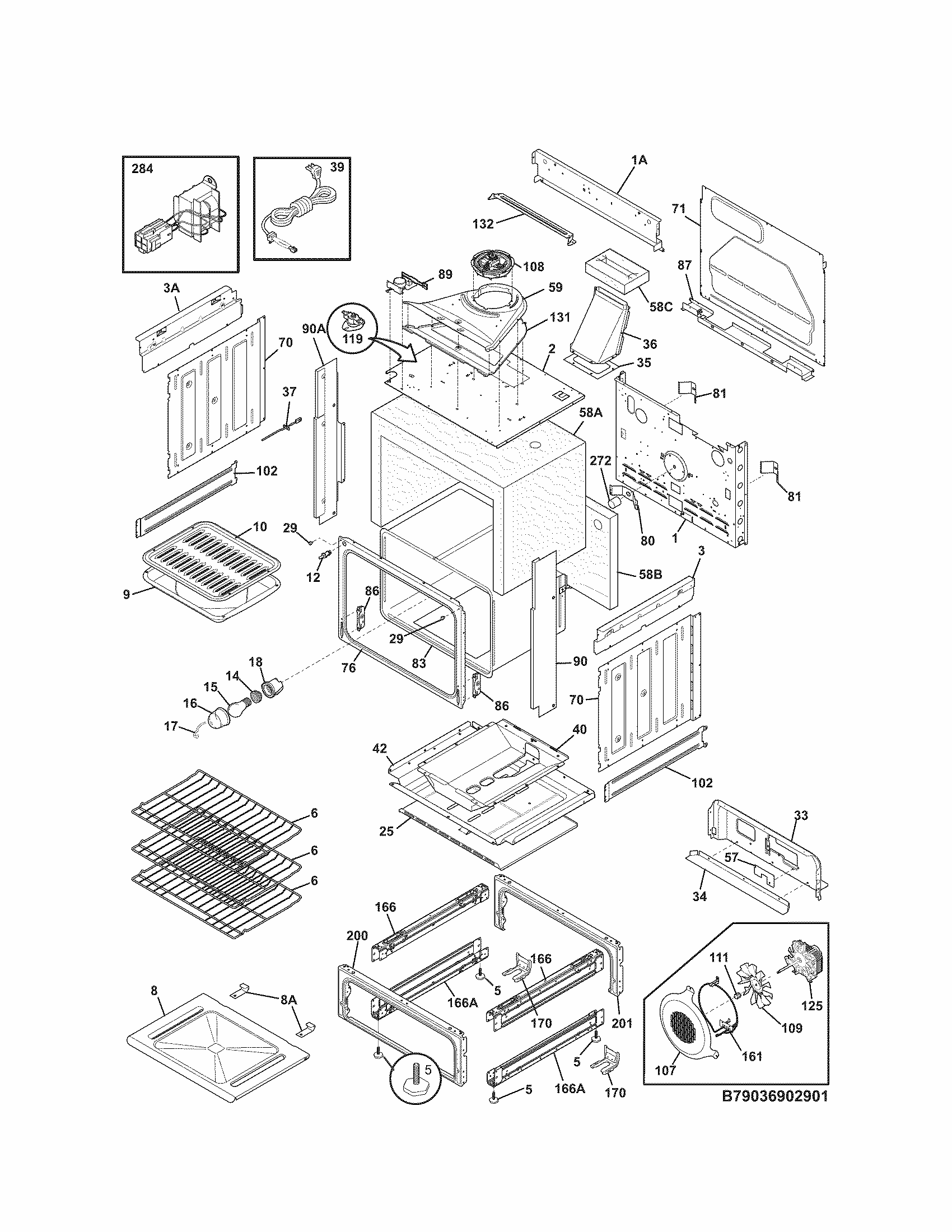 Body Diagram and Parts List for 79036903903  Kenmore Range