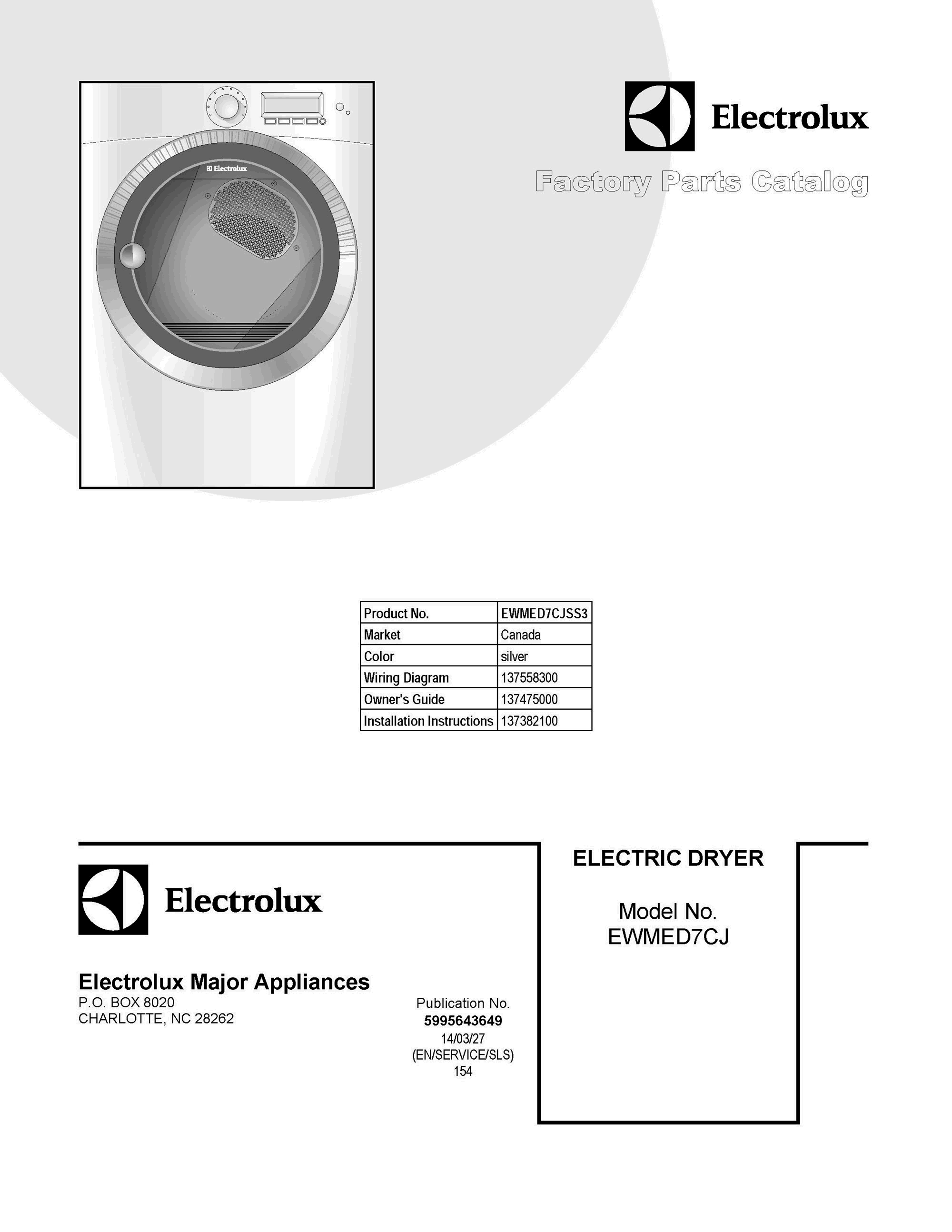 01 - COVER SHEET Diagram and Parts List for EWMED7CJSS3  Frigidaire Dryer
