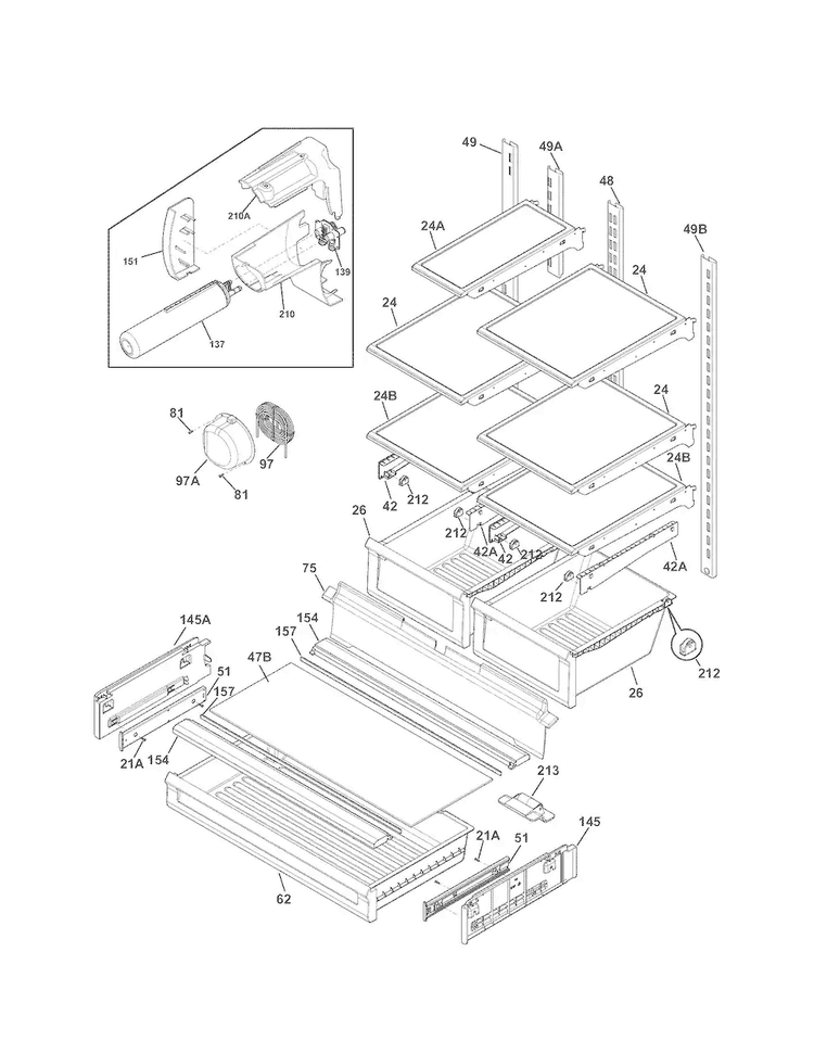Shelves Diagram and Parts List for 25370312212  Kenmore Refrigerator