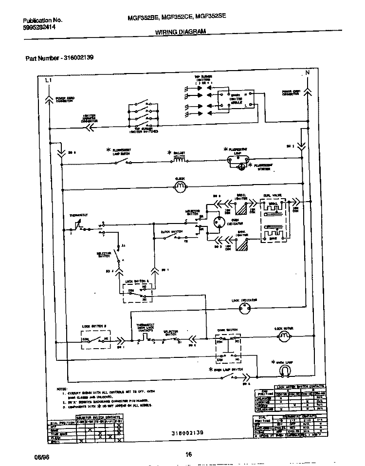 WIRING DIAGRAM Diagram and Parts List for MGF352BEDA  Frigidaire Range