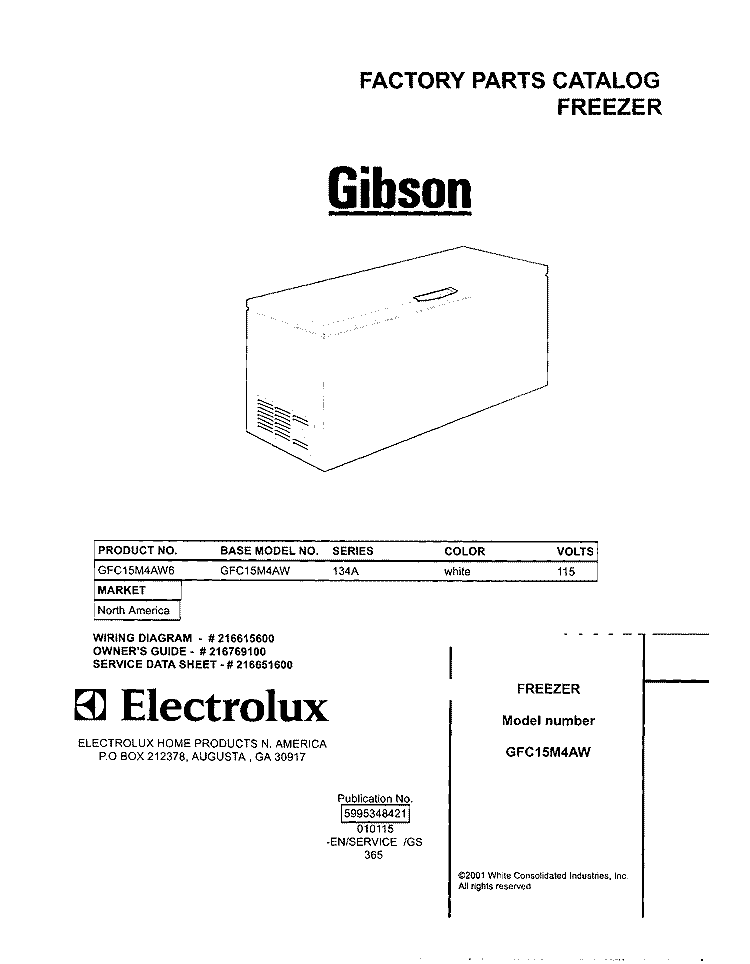 COVER Diagram and Parts List for GFC15M4AW6  Gibson Freezer
