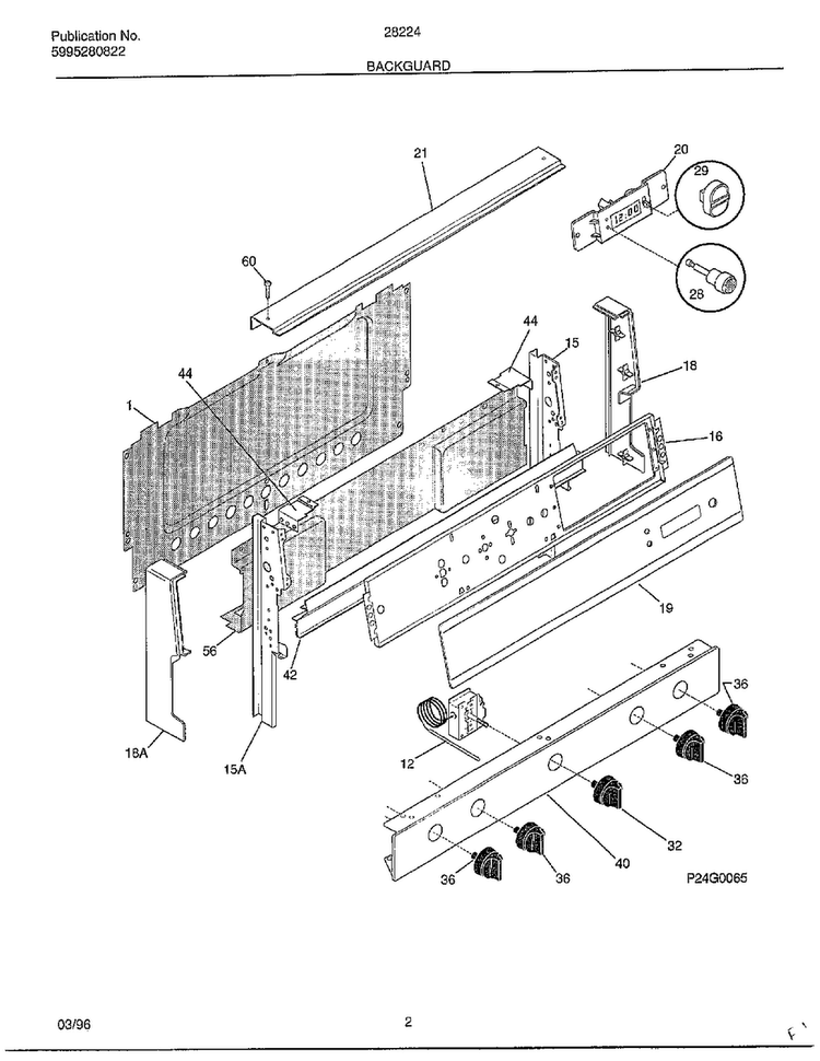 Backguard Diagram and Parts List for 282240C  Frigidaire Range
