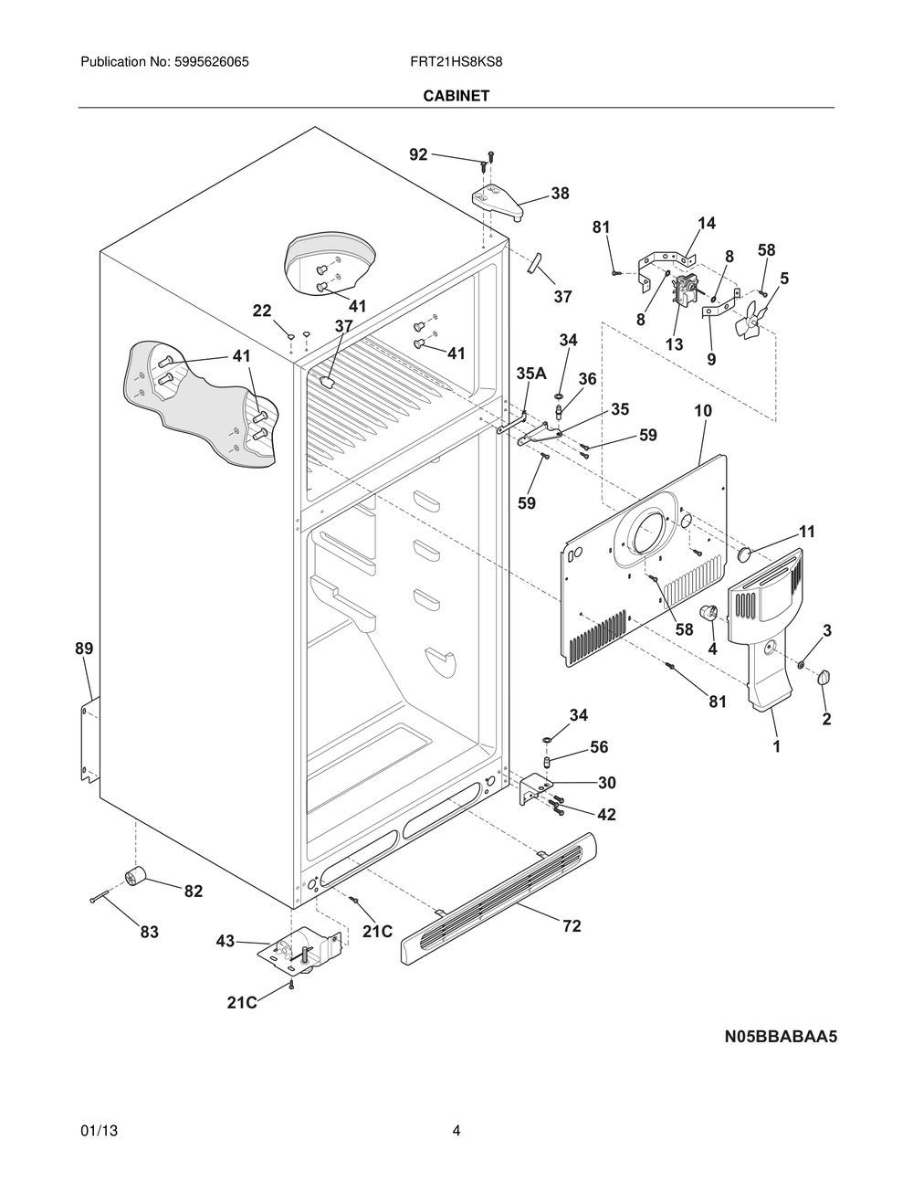 Cabinet Diagram and Parts List for FRT21HS8KS8  Frigidaire Refrigerator