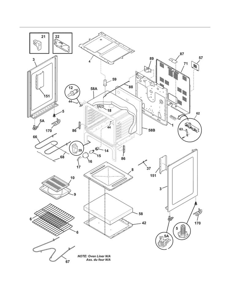 Body Diagram and Parts List for TEF351EWM  Tappan Range