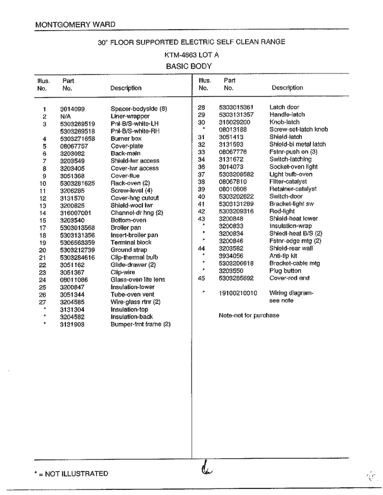 Basic Body Page 2 Diagram and Parts List for 4863A  Frigidaire Range
