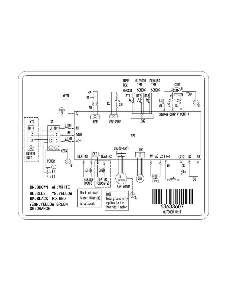 Wiring Diagram Diagram and Parts List for FFHP122CQ20  Frigidaire Air Conditioner