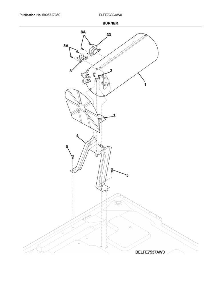 Burner Diagram and Parts List for ELFE733CAW0  Frigidaire Dryer