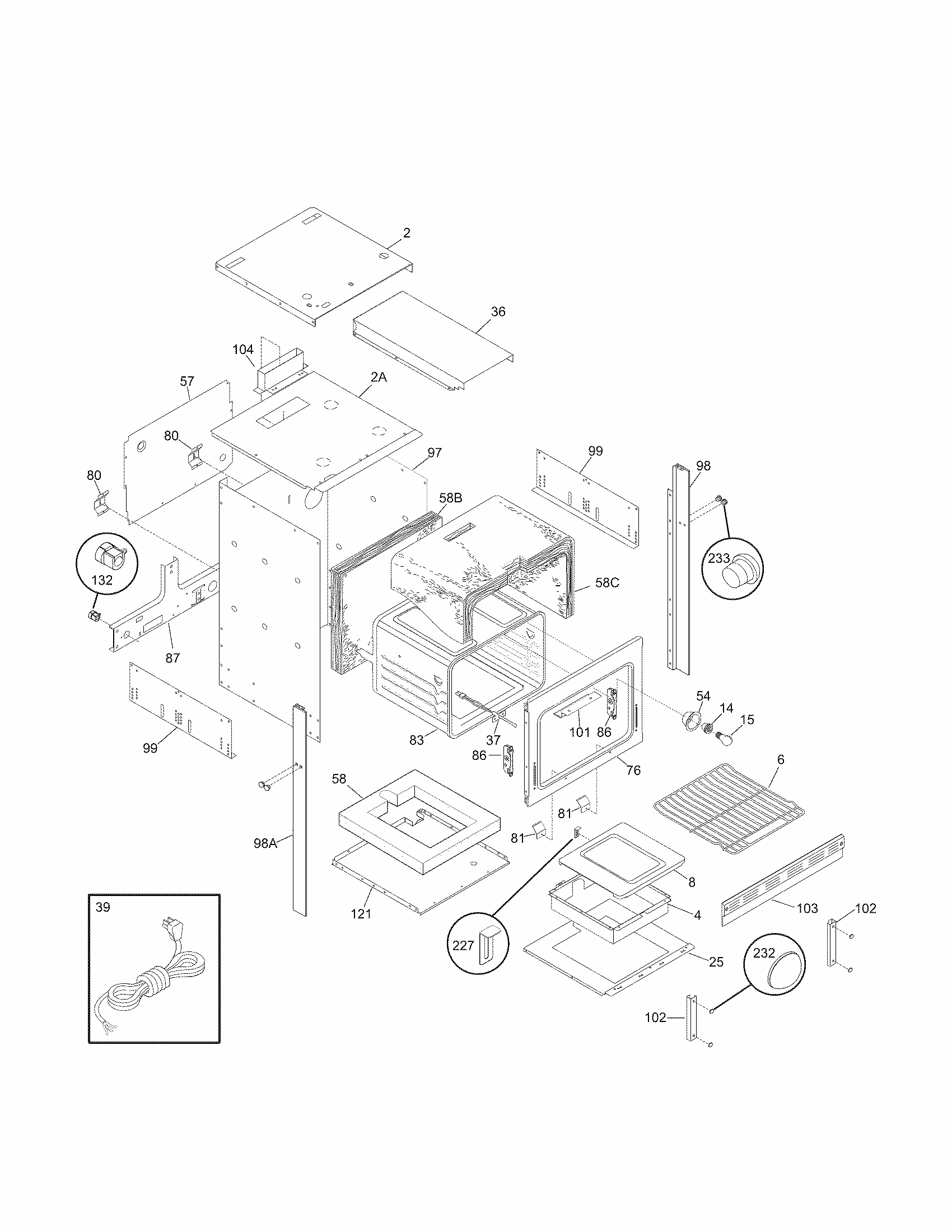 Body Diagram and Parts List for 79030522802  Kenmore Wall Oven