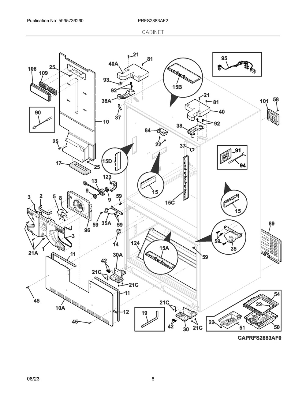 Cabinet Diagram and Parts List for PRFS2883AF2  Frigidaire Refrigerator