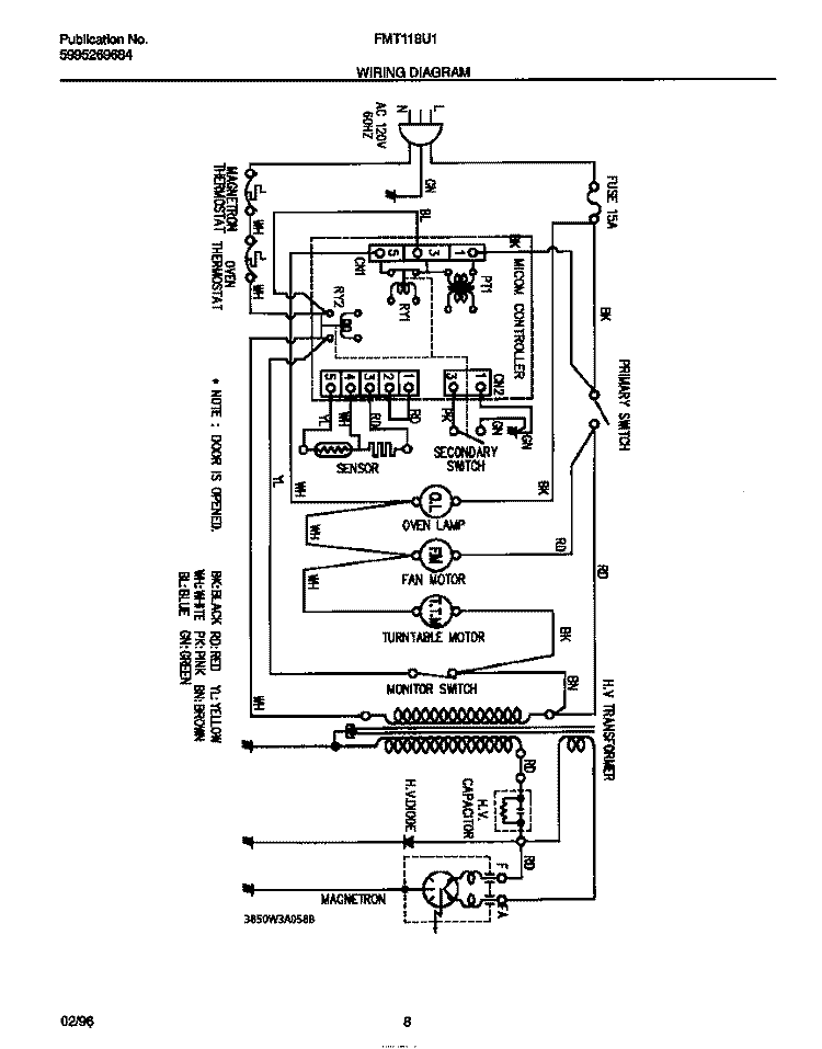 WIRING DIAGRAM Diagram and Parts List for FMT118U1B0  Frigidaire Microwave