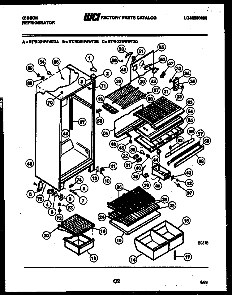CABINET PARTS Diagram and Parts List for RD21F6WT3A  Gibson Refrigerator