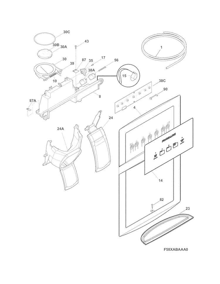 Ice & Water Dispenser Diagram and Parts List for FFHS2622MBQA  Frigidaire Refrigerator