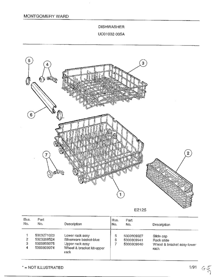 Dishwasher Page 10 Diagram and Parts List for 1032-005A  Frigidaire Dishwasher