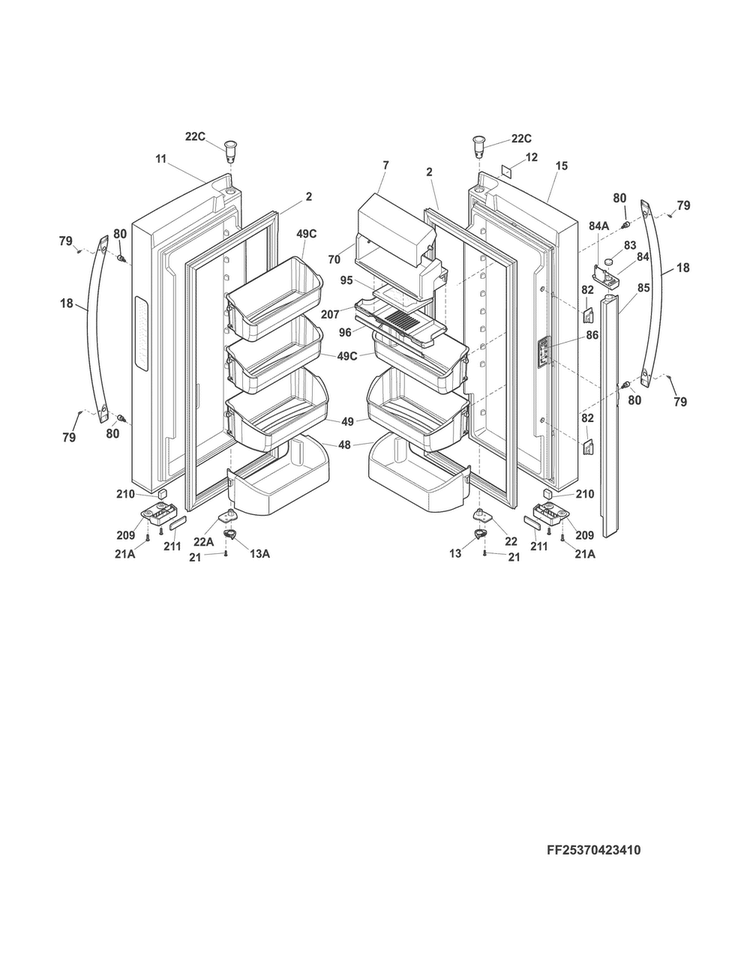 Fresh Food Door Diagram and Parts List for 25370423412  Kenmore Refrigerator