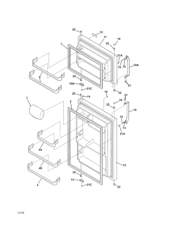 Door Diagram and Parts List for FFTR1514QW2  Frigidaire Refrigerator