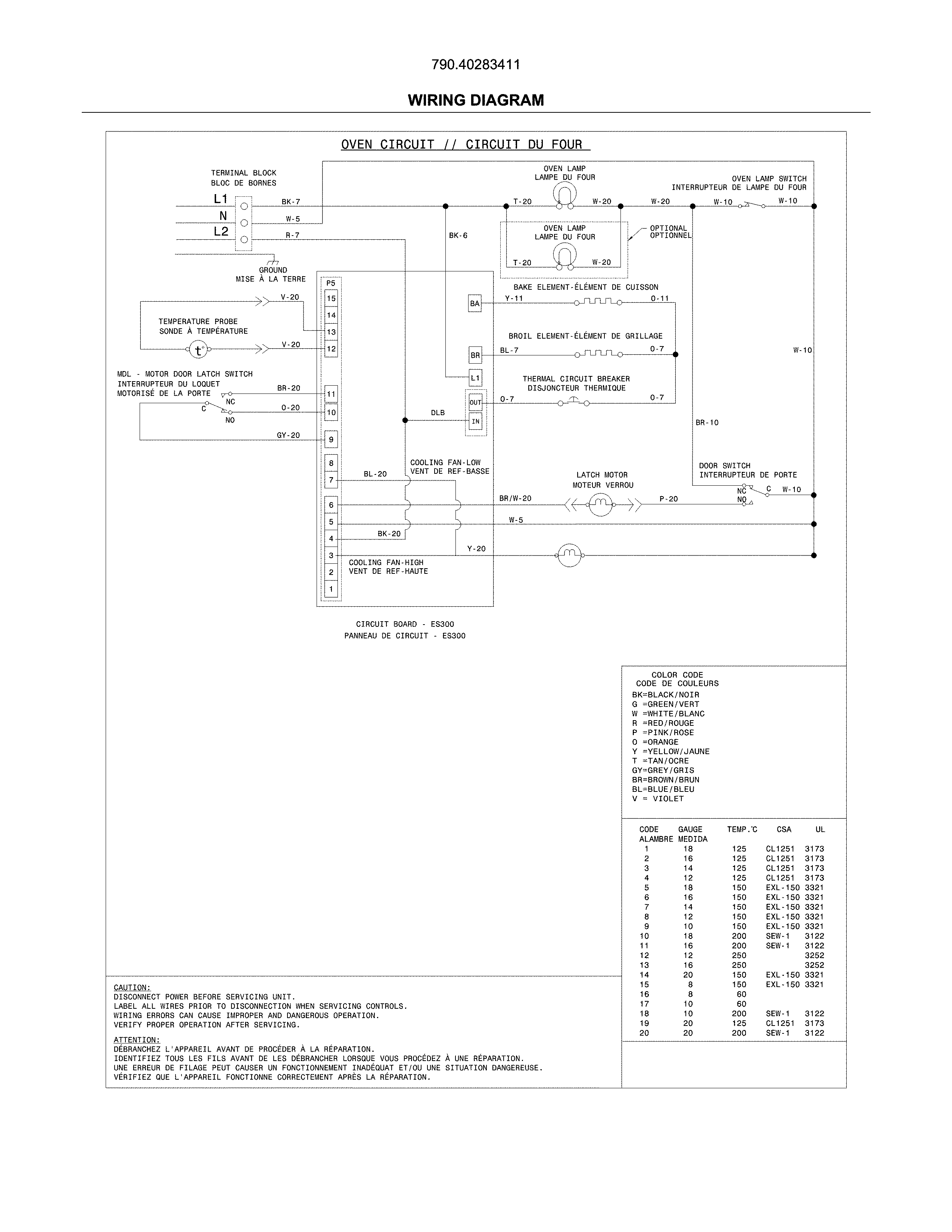 Wiring Diagram Diagram and Parts List for 79040283411  Kenmore Wall Oven