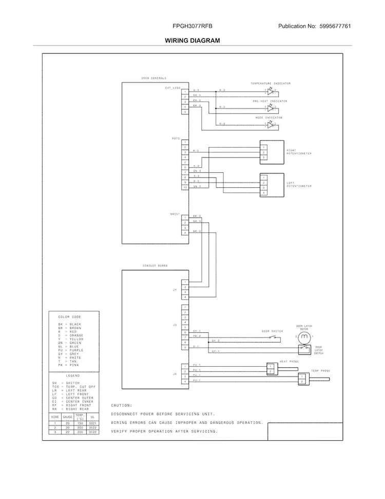 Wiring Diagram Diagram and Parts List for FPGH3077RFB  Frigidaire Range