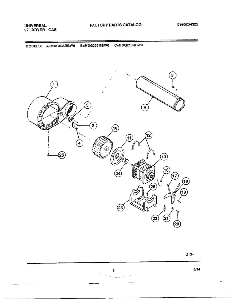 27" Dryer-gas Page 7 Diagram and Parts List for MGD436RBW0  Frigidaire Dryer