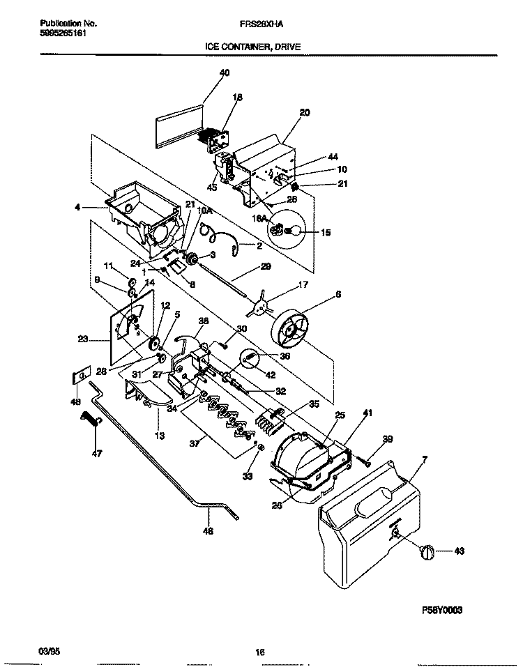 ICE CONTAINER, DRIVE Diagram and Parts List for FRS28XHAD3  Frigidaire Refrigerator