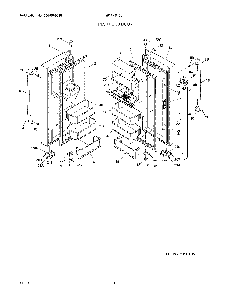 FRESH FOOD DOOR Diagram and Parts List for EI27BS16JS3  Electrolux Refrigerator
