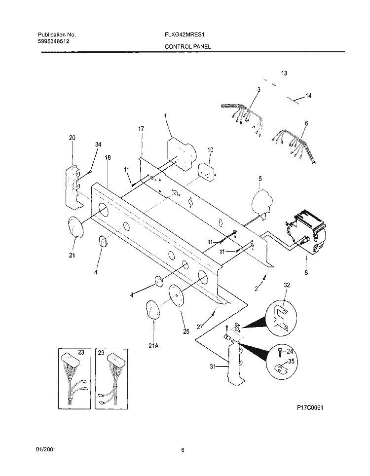 CONTROL PANEL Diagram and Parts List for FLXG42MRES1  Frigidaire Washer Dryer Combo