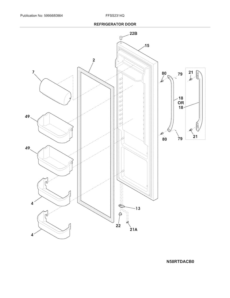 Refrigerator Door Diagram and Parts List for FFSS2314QEAA  Frigidaire Refrigerator