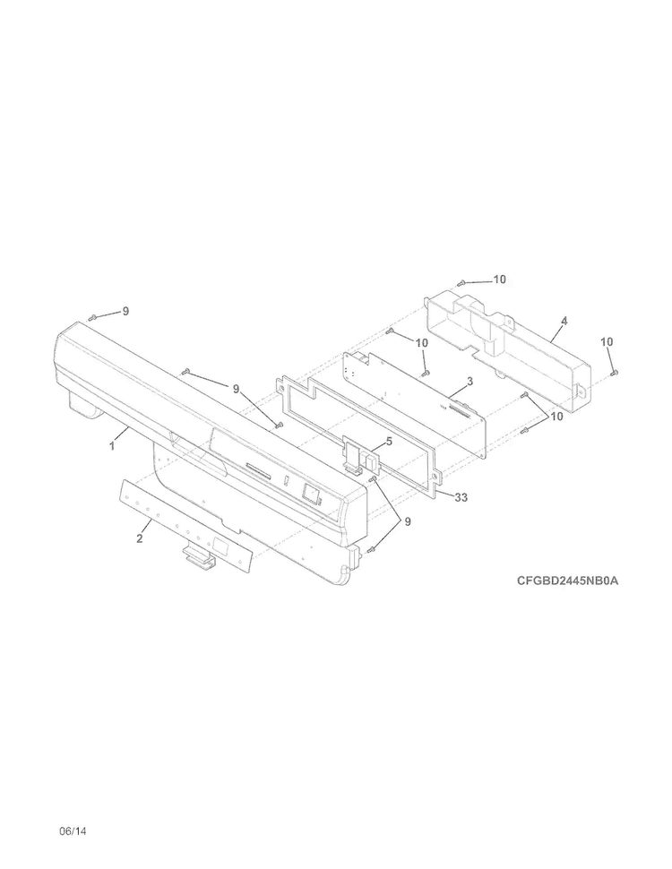 Control Panel Diagram and Parts List for FGBD2445NW4A  Frigidaire Dishwasher