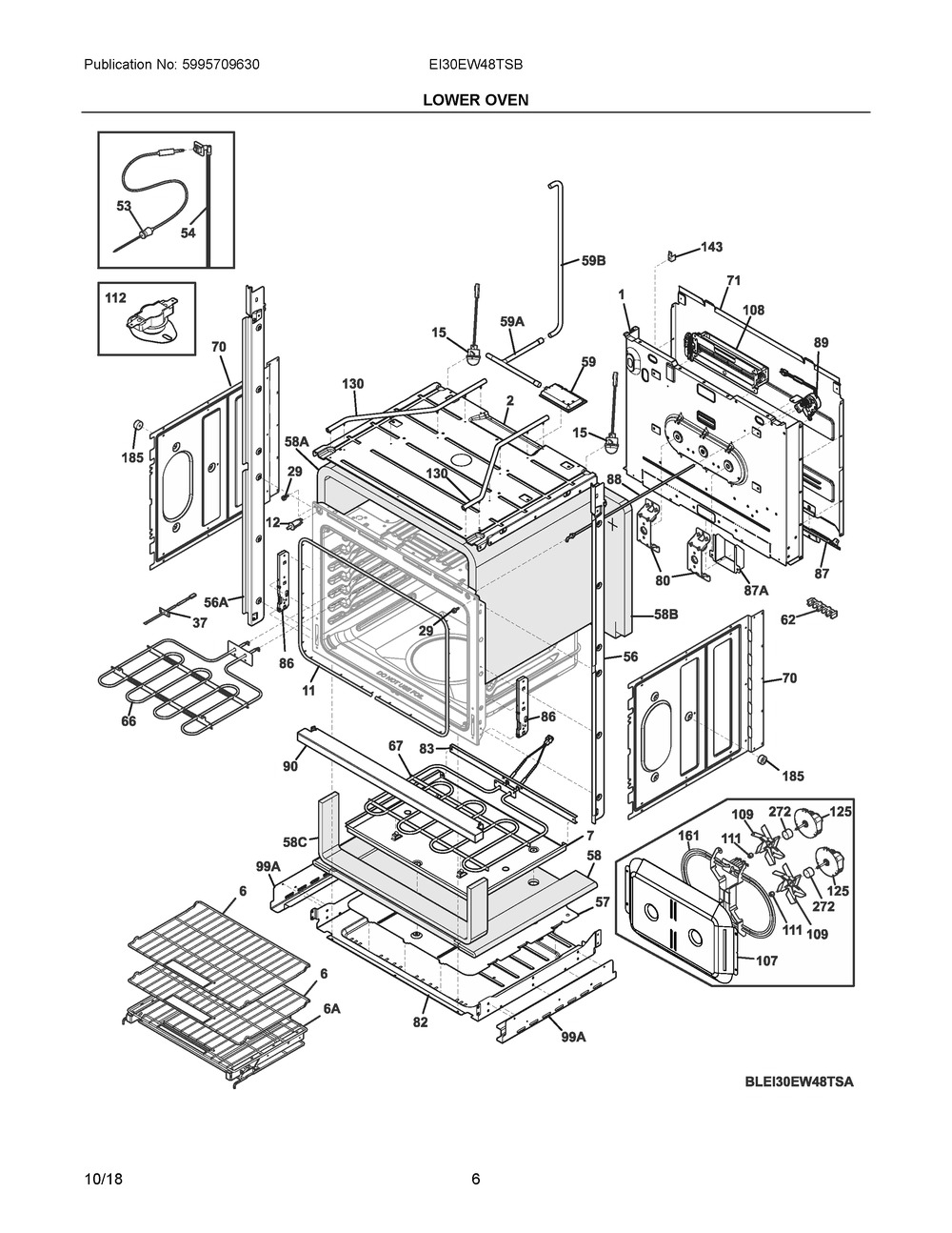 Lower Oven Diagram and Parts List for EI30EW48TSB  Frigidaire Wall Oven