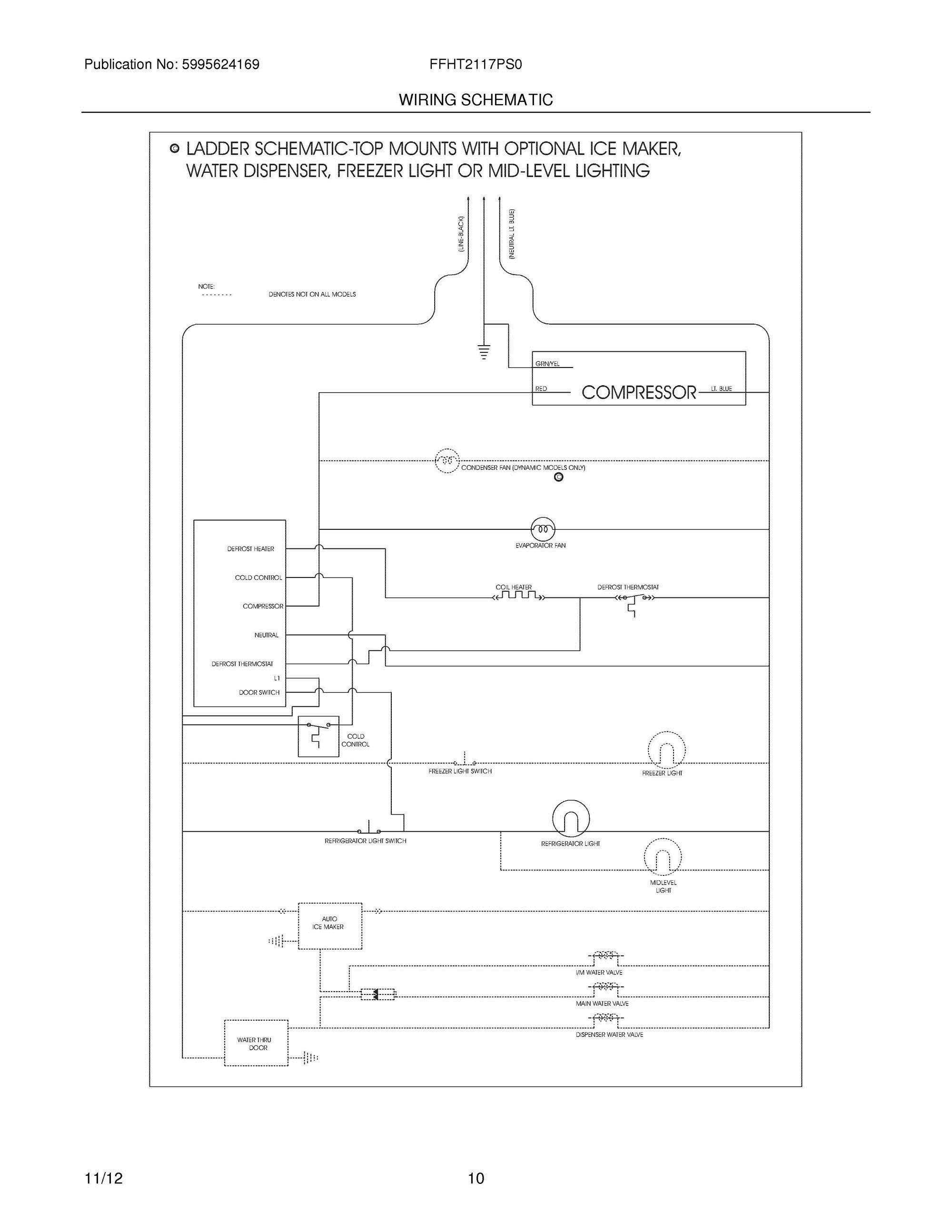 10 - WIRING SCHEMATIC Diagram and Parts List for FFHT2117PS0  Frigidaire Refrigerator