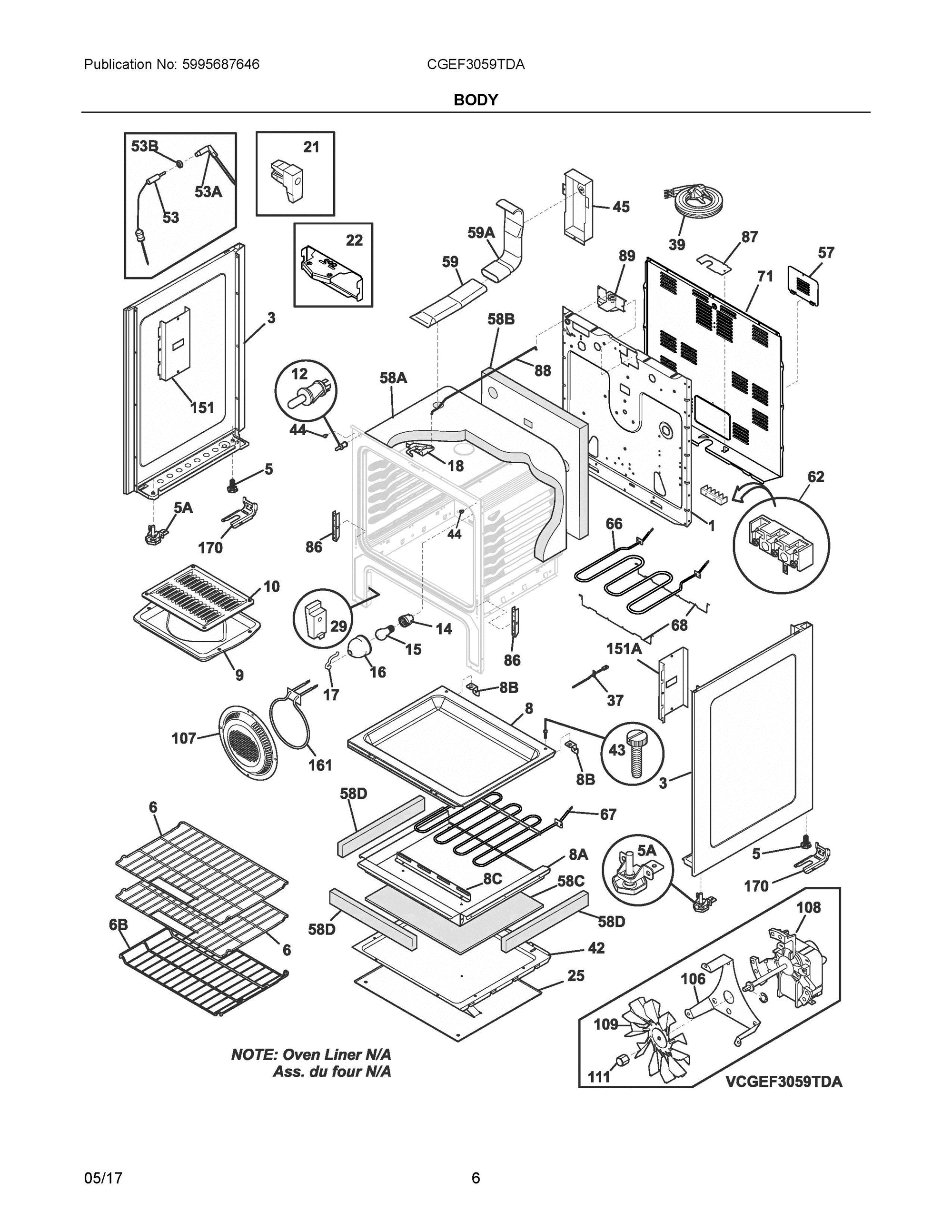 03 - BODY Diagram and Parts List for CGEF3059TDA  Frigidaire Range