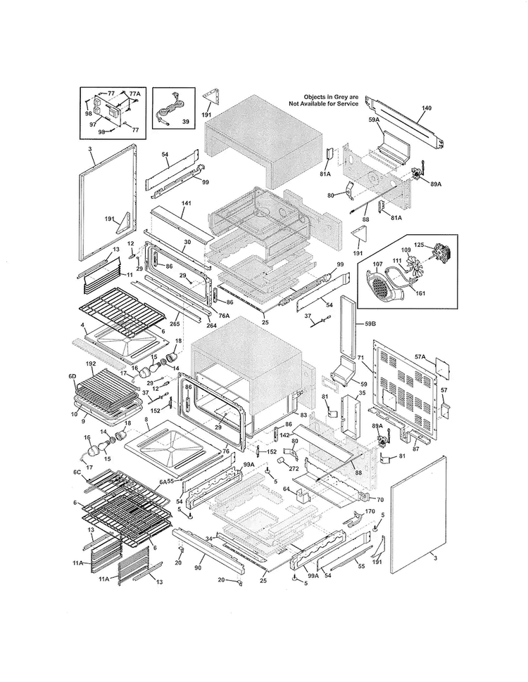 Body Diagram and Parts List for FGGF304DLW3  Frigidaire Range