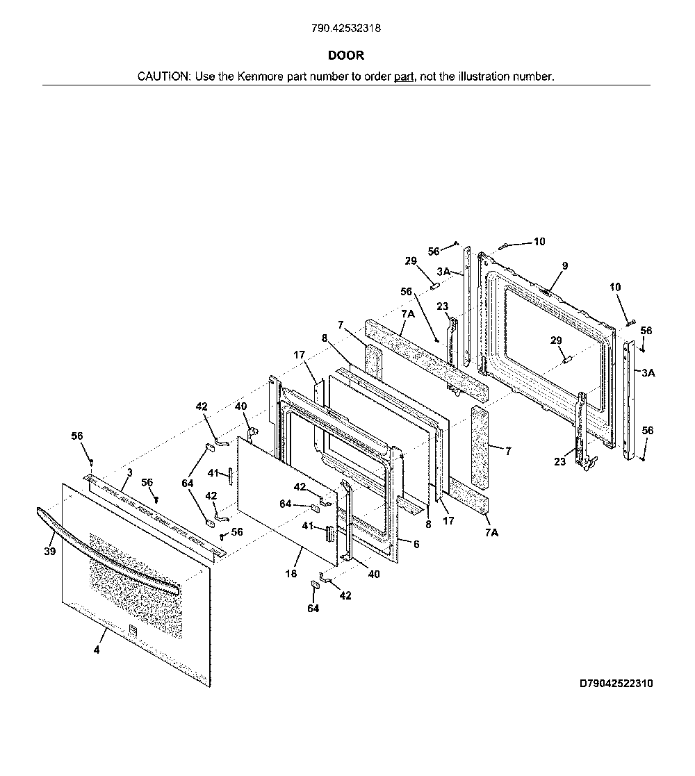 Door Diagram and Parts List for 79042532318  Kenmore Range