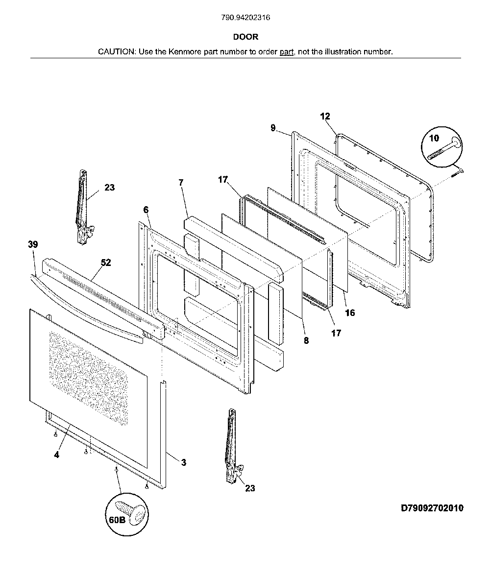 Door Diagram and Parts List for 79094202316  Kenmore Range