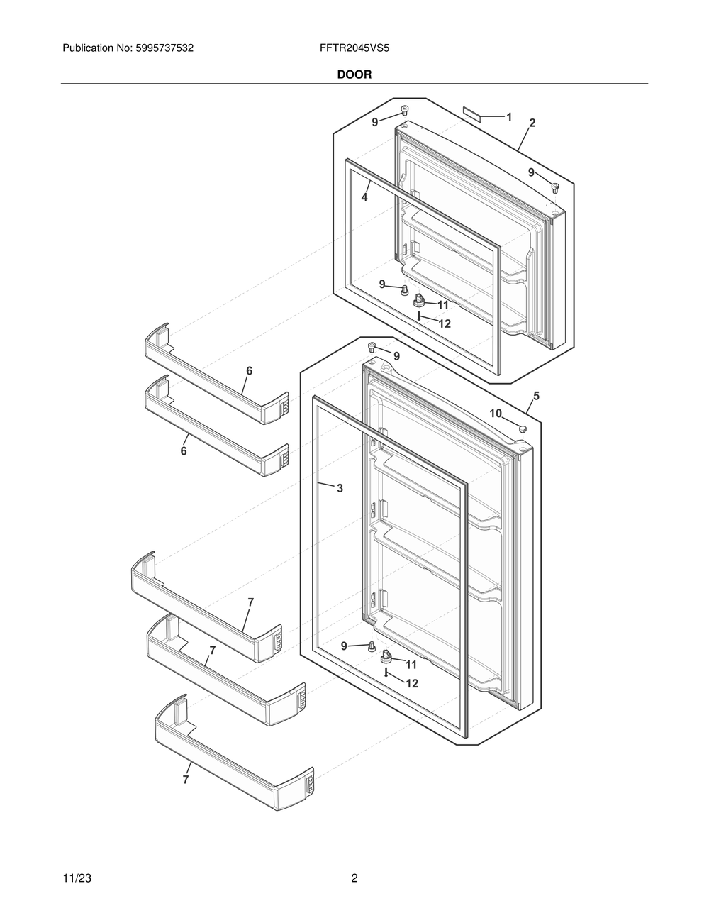 Door Diagram and Parts List for FFTR2045VS5  Frigidaire Refrigerator