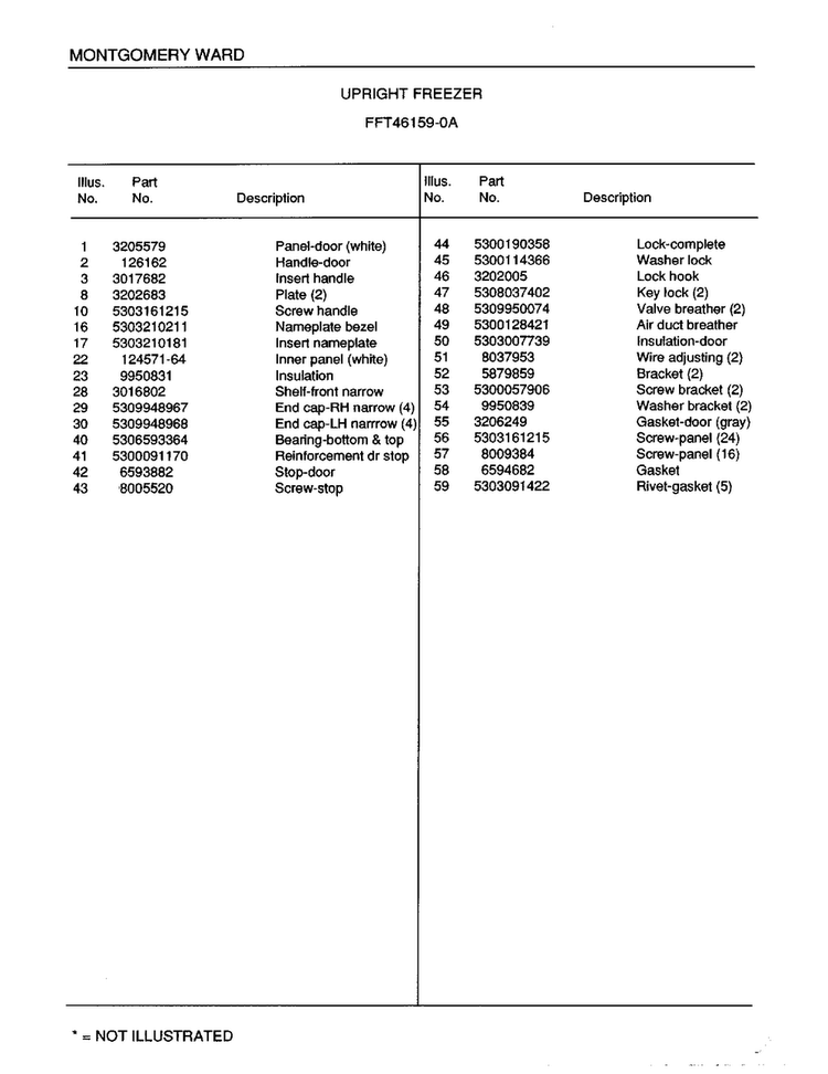 Upright Freezer Page 2 Diagram and Parts List for 46159A  Frigidaire Freezer