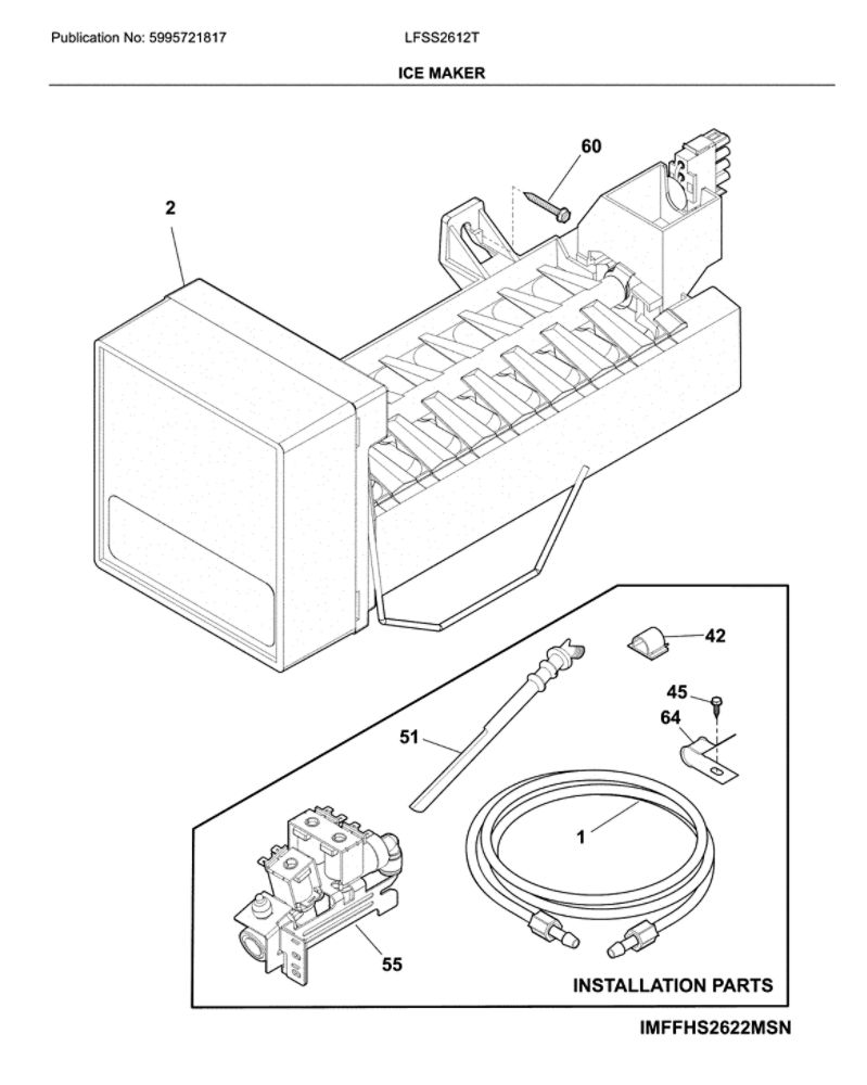 Ice Maker Diagram and Parts List for LFSS2612TF4  Frigidaire Refrigerator