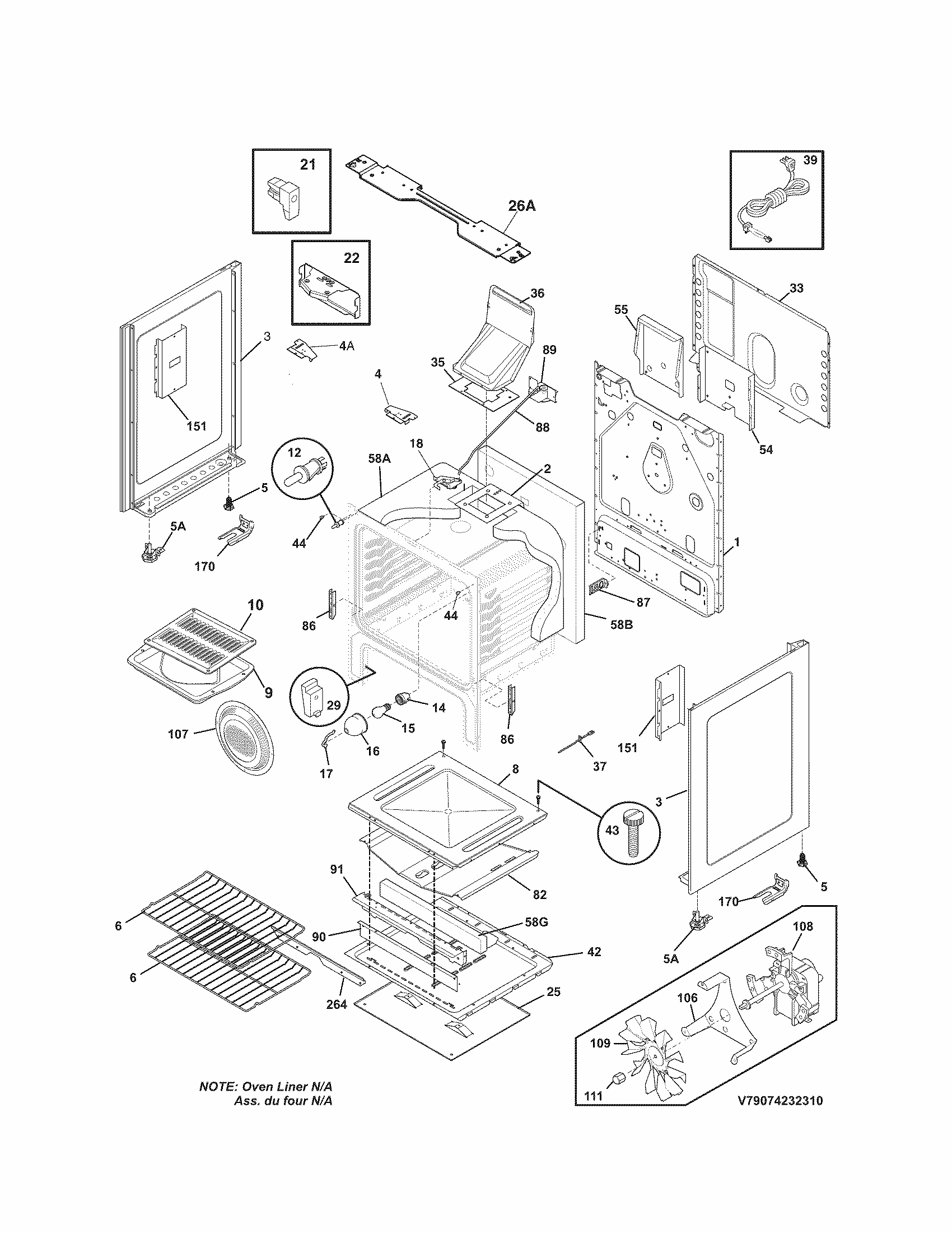 Body Diagram and Parts List for 79074232310  Kenmore Range