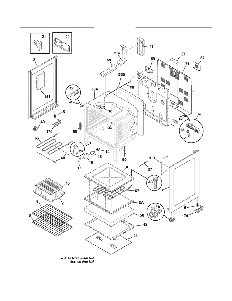 Body Diagram and Parts List for LFEF3018LWD  Frigidaire Range