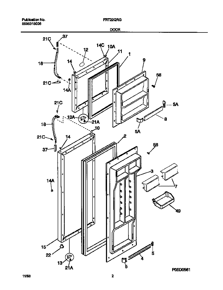DOOR Diagram and Parts List for FRT22QRGD2  Frigidaire Refrigerator