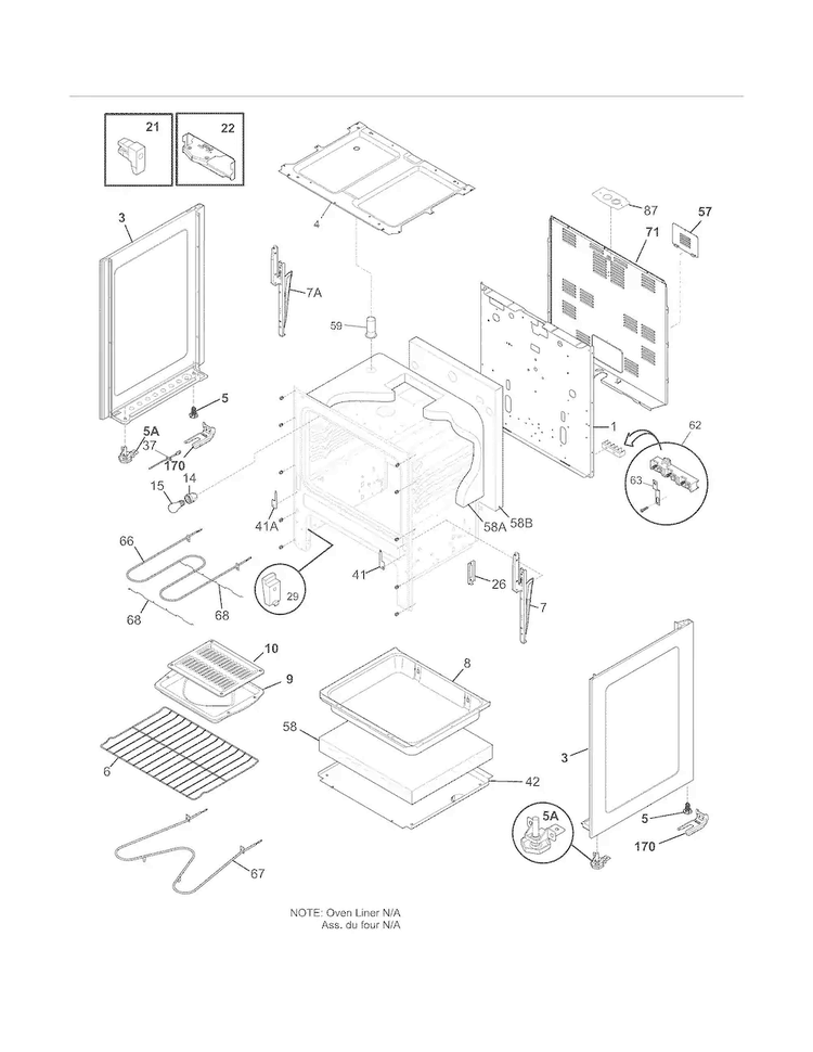 Body Diagram and Parts List for FFEF3011LWE  Frigidaire Range