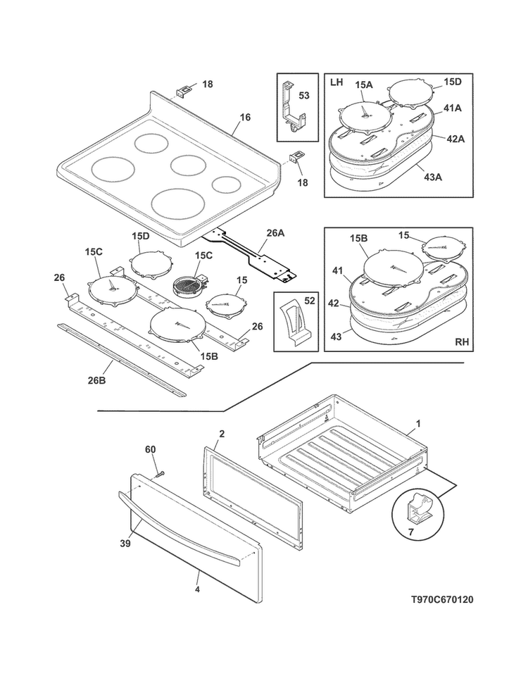 Top/drawer Diagram and Parts List for FGIF3061NFA  Frigidaire Range