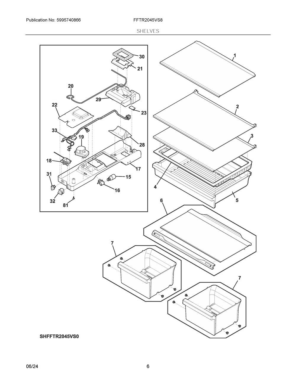 Shelves Diagram and Parts List for FFTR2045VS8  Frigidaire Refrigerator