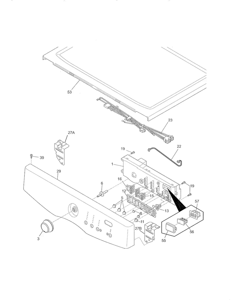 Controls/top Panel Diagram and Parts List for FASE7021NW0  Frigidaire Dryer