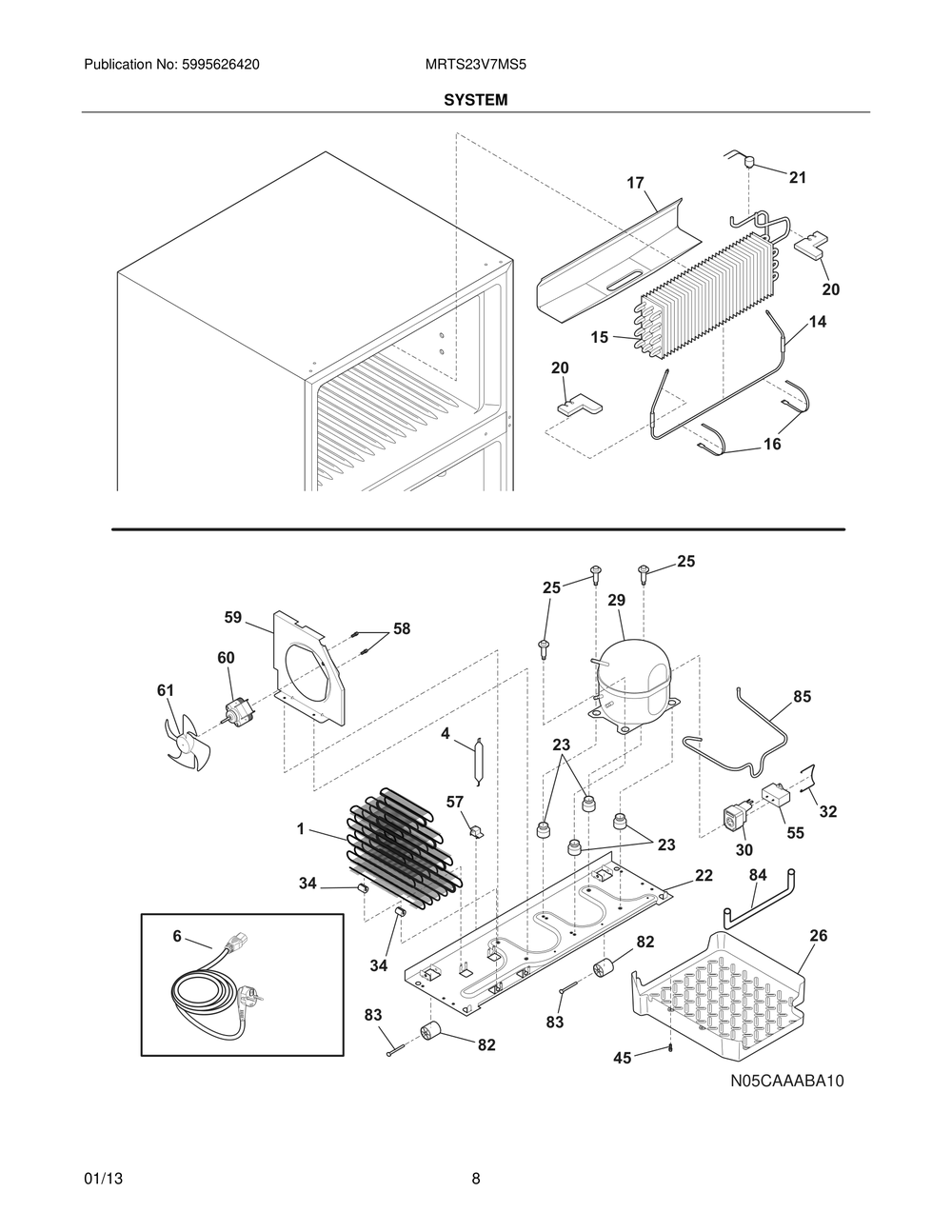 System Diagram and Parts List for MRTS23V7MS5  Frigidaire Refrigerator