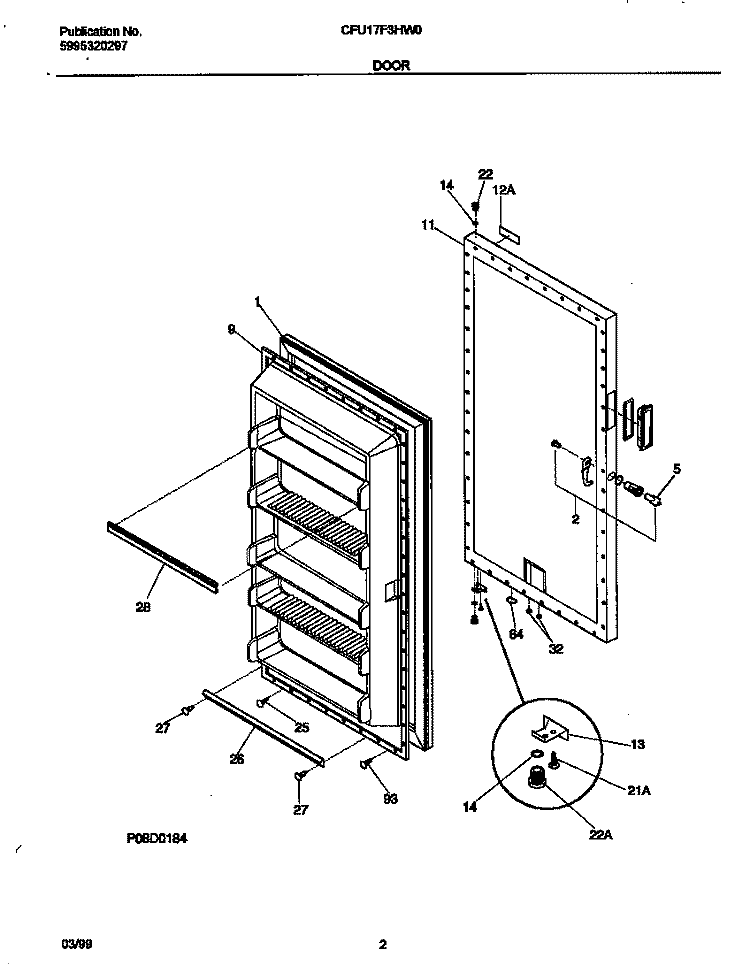 DOOR Diagram and Parts List for CFU17F3HW0  Frigidaire Freezer
