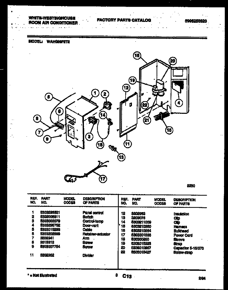 ELECTRICAL PARTS Diagram and Parts List for WAH096P2T2  Frigidaire Air Conditioner