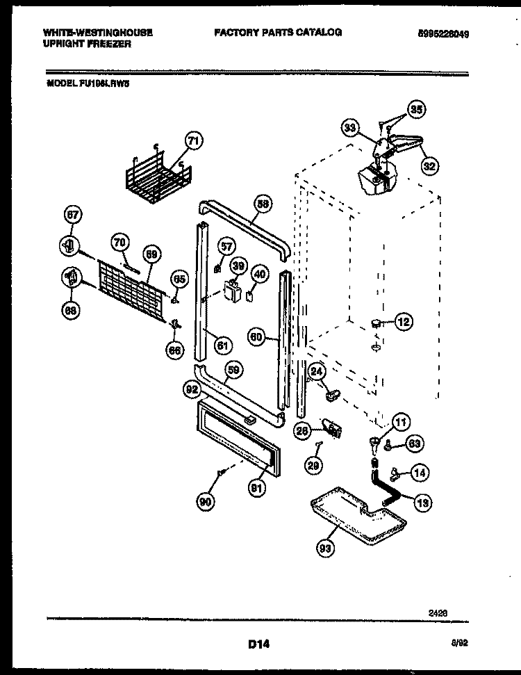 CABINET PARTS Diagram and Parts List for FU196LRW5  Frigidaire Freezer