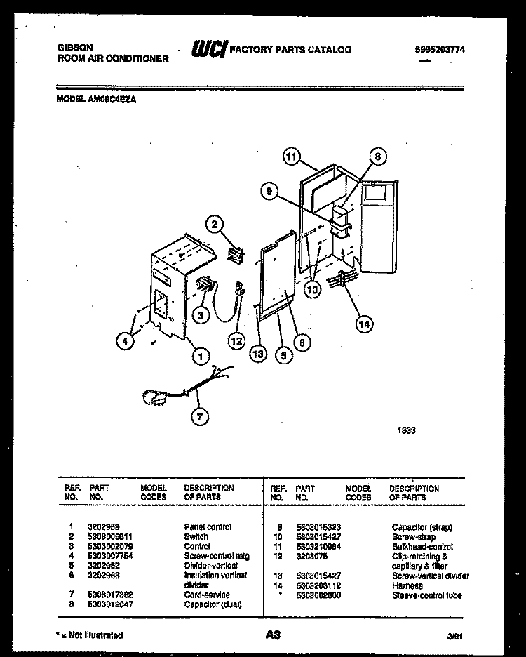 ELECTRICAL PARTS Diagram and Parts List for AM09C4EZA  Gibson Air Conditioner