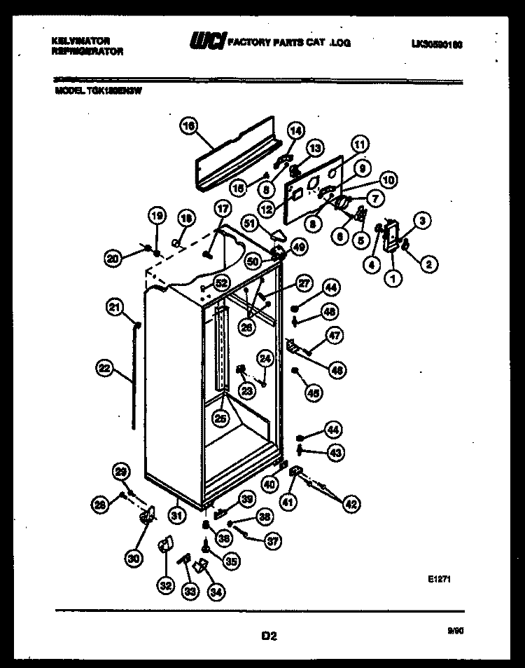 CABINET PARTS Diagram and Parts List for TGK180EN3D  Kelvinator Refrigerator