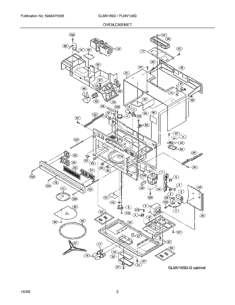 OVEN / CABINET Diagram and Parts List for GLMV169DQD  Frigidaire Microwave